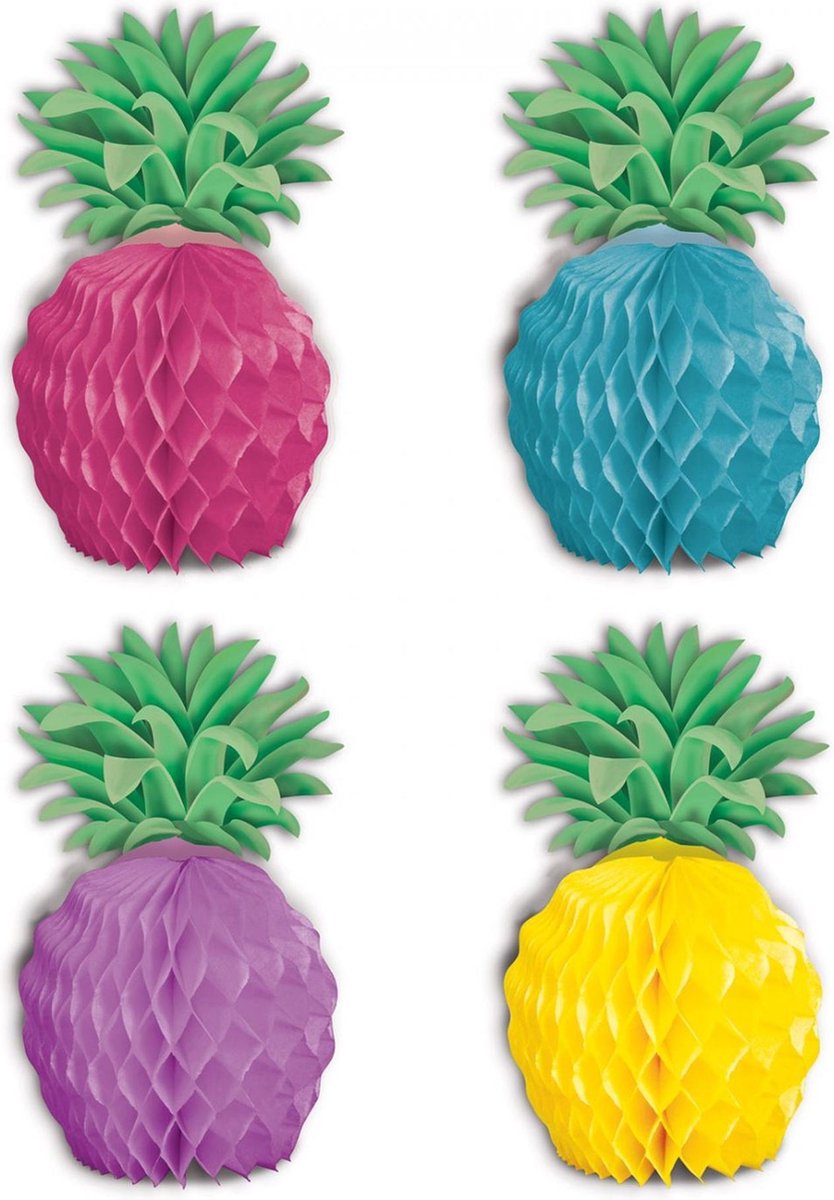 360 DEGREES - 8 papieren veelkleurige mini ananas decoraties - Decoratie > Tafeldecoratie beeldjes